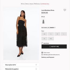 Black Lace Cocktail Dress size L H&M BNWT